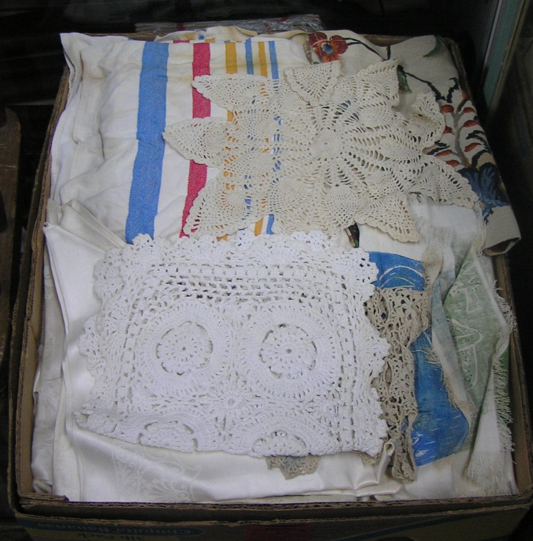Large box full of vintage linens: Large box full of vintage linens est. value $75.00-$100.00