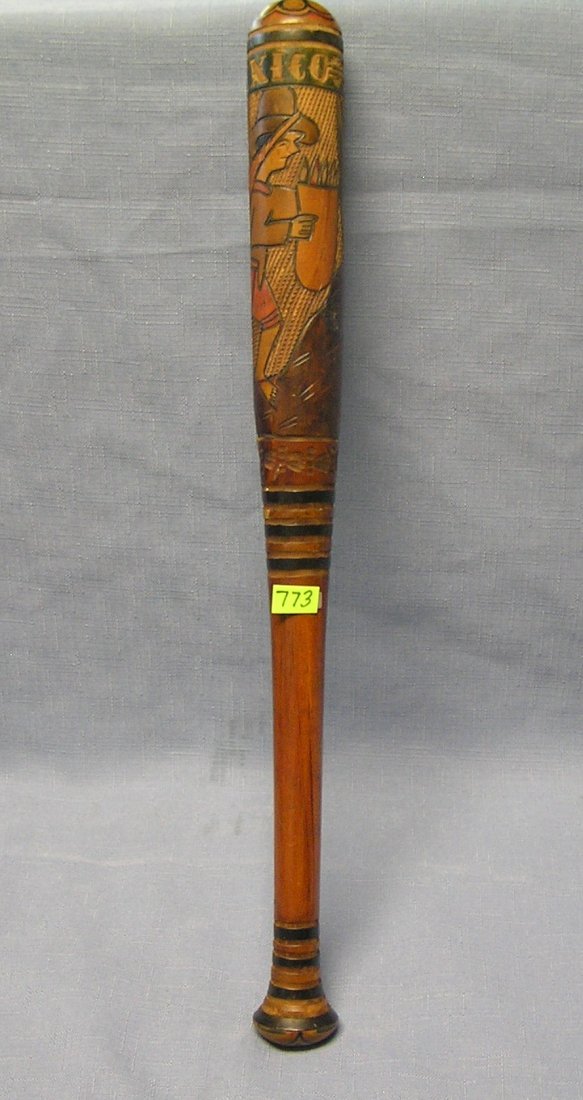 Vintage hand carved Mexican police baton with great: Vintage hand carved Mexican police baton with great carved graphics est. value $225.00-$250.00