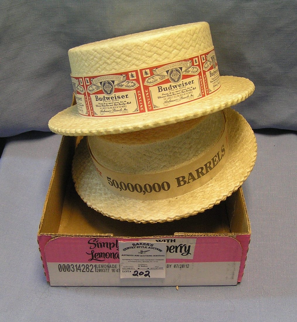 Budweiser and Busch beer promotional campaign style: Pair of vintage Budweiser and Busch beer promotional campaign style hats $30.00-$40.00