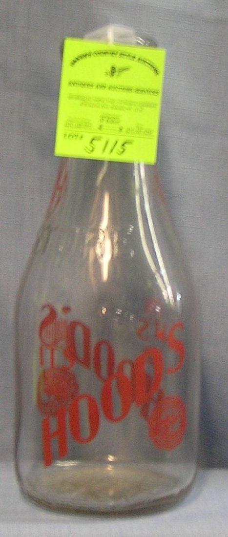 Early Hoods dairy milk bottle: Early Hoods dairy milk bottle circa 1945 $35.00-$40.00