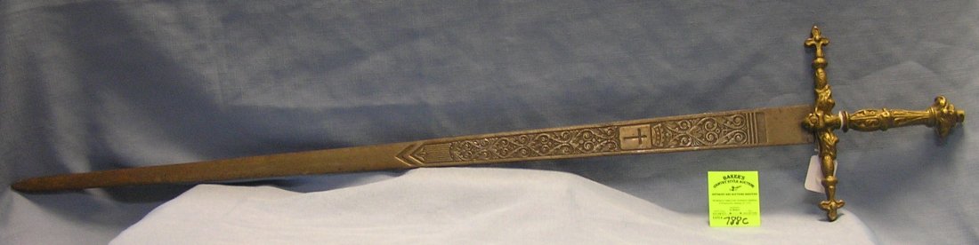 Large Medevel style sword: Large Medevel style sword solid brass handle with steel blade 40 1/2" est. value $375.00-$400.00