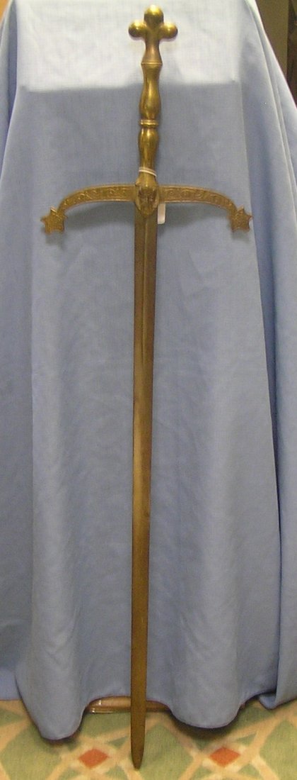 Large heavy Viking style sword: Large heavy Viking style sword, solid brass handle with Greek god decorated hand grip and solid steel blade 49" est. value $500.00-$600.00