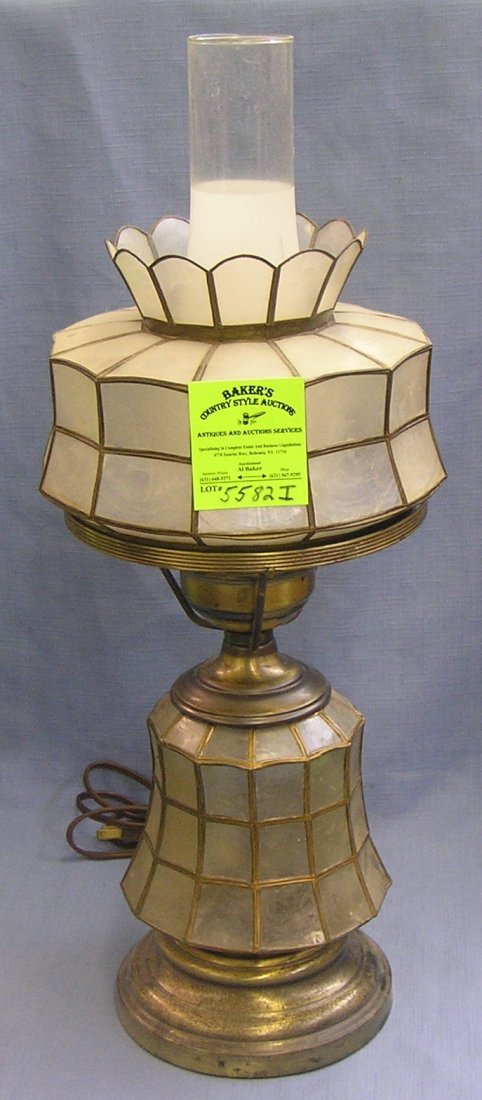 Vintage brass and shell table lamp: Vintage brass and shell table lamp $100.00-$125.00