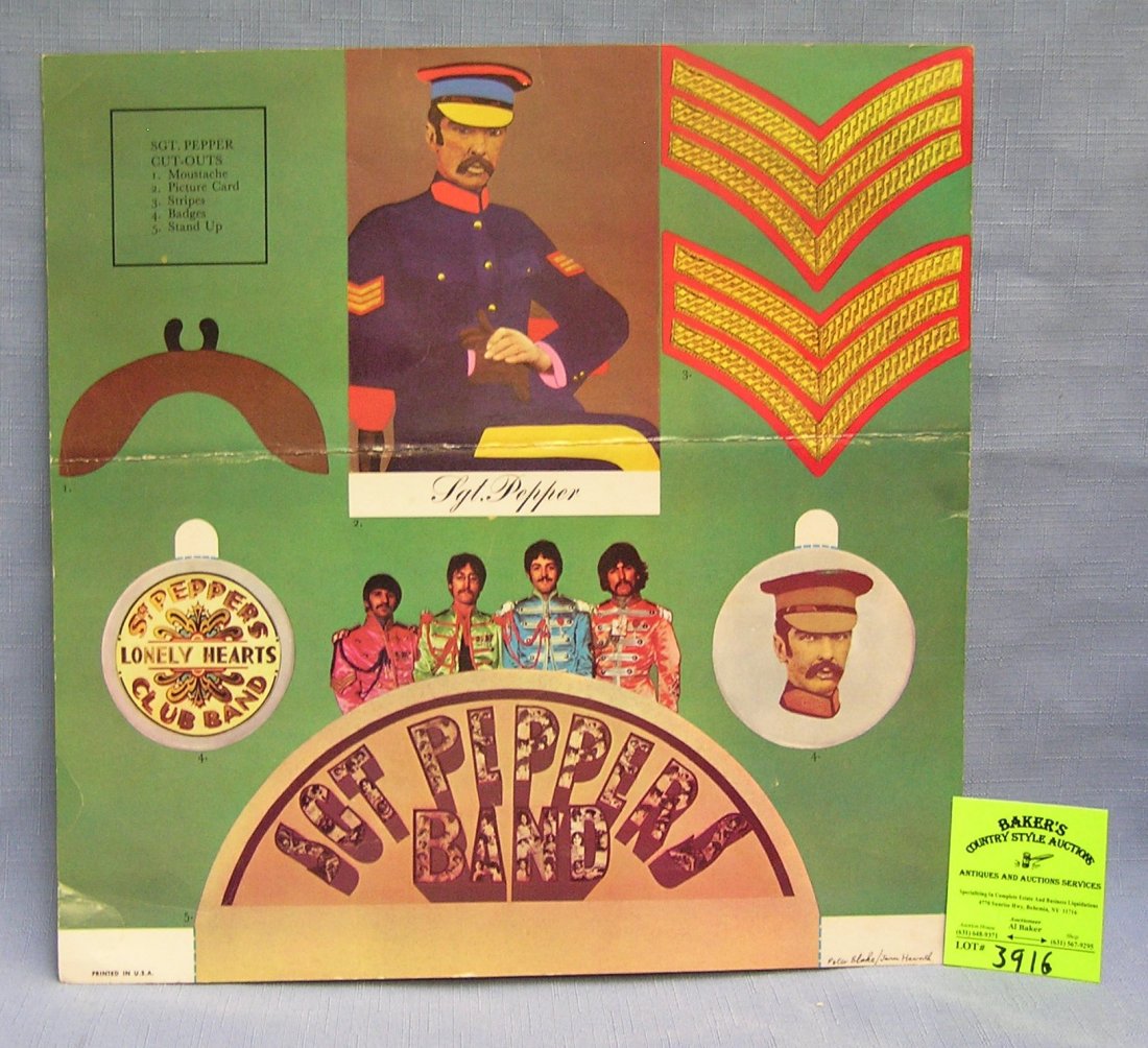 Vintage Sgt. Pepper’s inserted cardboard cutout sheet: Vintage Sgt. Pepper’s inserted cardboard cutout sheet $25.00-$30.00