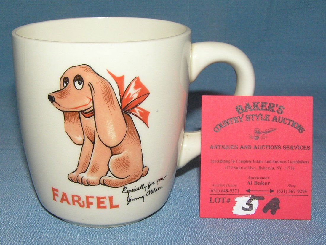 Artist signed Farfel the dog coffee mug: Artist signed Farfel the dog, the Nestle advertising figure coffee mug