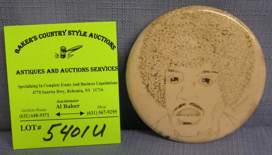 Vintage Jimi Hendrix pictorial pin pack button: Vintage Jimi Hendrix pictorial pin pack button $40.00-$50.00