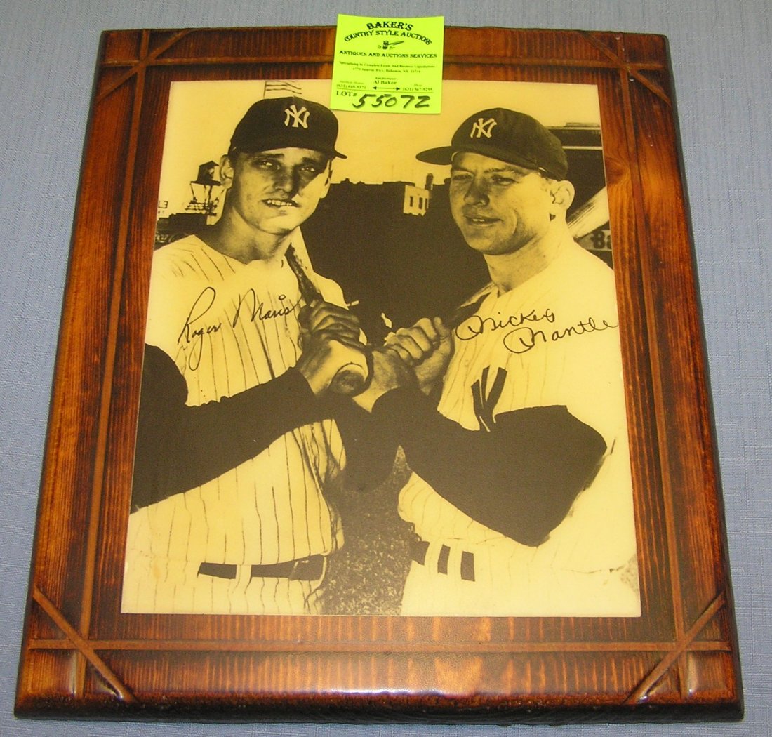 Mickey Mantle and Roger Maris plaque: Vintage Mickey Mantle and Roger Maris photographic collector's plaque est. value $40.00-$50.00