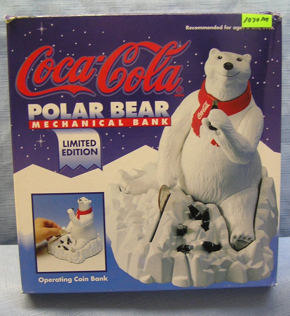 Coca Cola mechanical polar bear bank: Coca Cola mechanical polar bear bank, fourth in the series mint in original box $150.00-$175.00