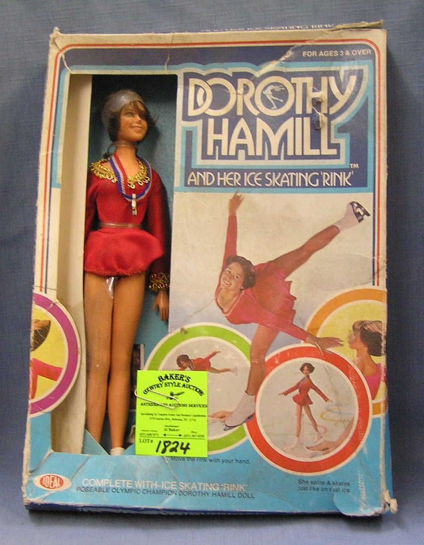 Early Dorothy Hamill and her Ice skating rink Olympic: Early Dorothy Hamill and her Ice skating rink Olympic doll by Ideal Toys 11 inches tall with original box and gold medal dated 1977 est. value $100.00-$125.00