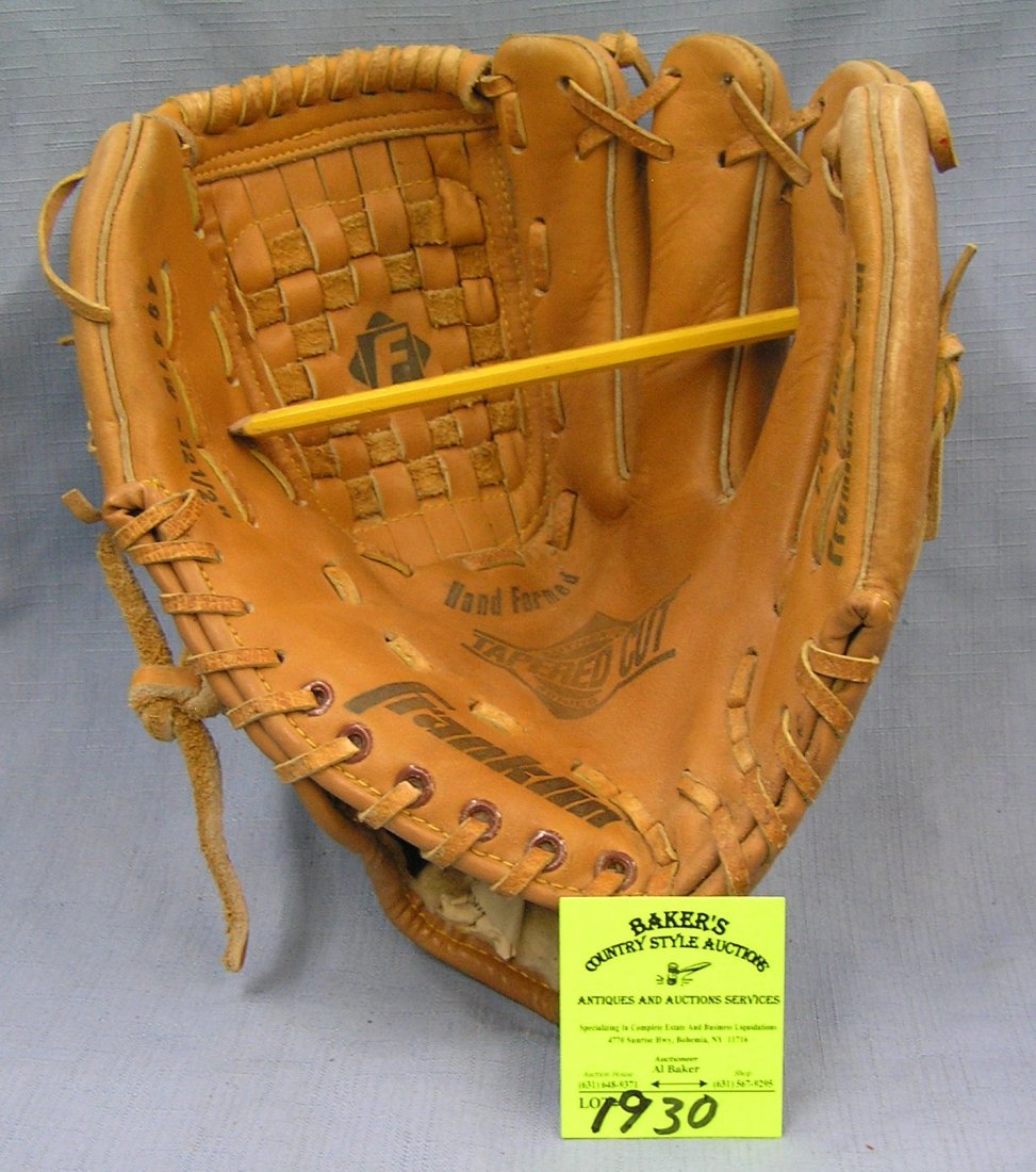 Vintage leather baseball glove by Franklin: Vintage leather baseball glove by Franklin est. value $50.00-$60.00