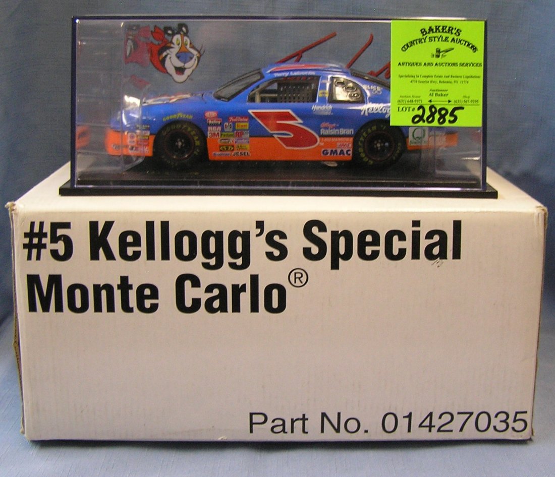 NASCAR Terry Labonte race car Kellogg special Monte: Vintage all cast metal NASCAR Terry Labonte race car Kellogg special Monte Carlo #5 mint in original box est. value $40.00-$50.00