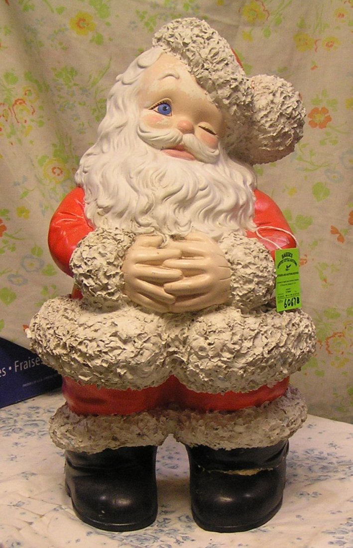 Large hand painted figural ceramic Santa Claus: Large hand painted figural ceramic Santa Claus 20" tall by 11" wide repair to left ankle otherwise very good est. value $75-$100