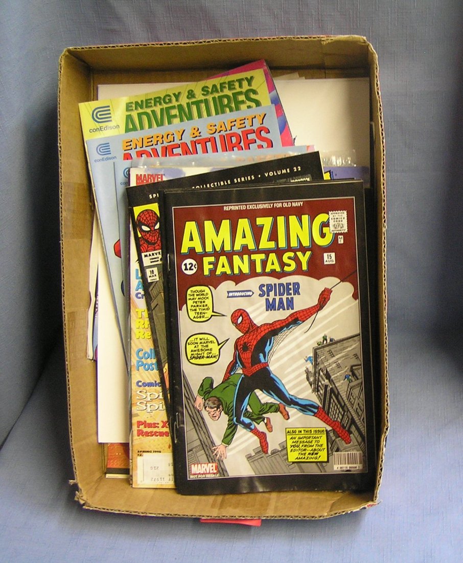 Box full of vintage superhero comic books: Box full of vintage superhero comic books includes Spiderman, Batman, Superman and more est. value $35.00-$40.00