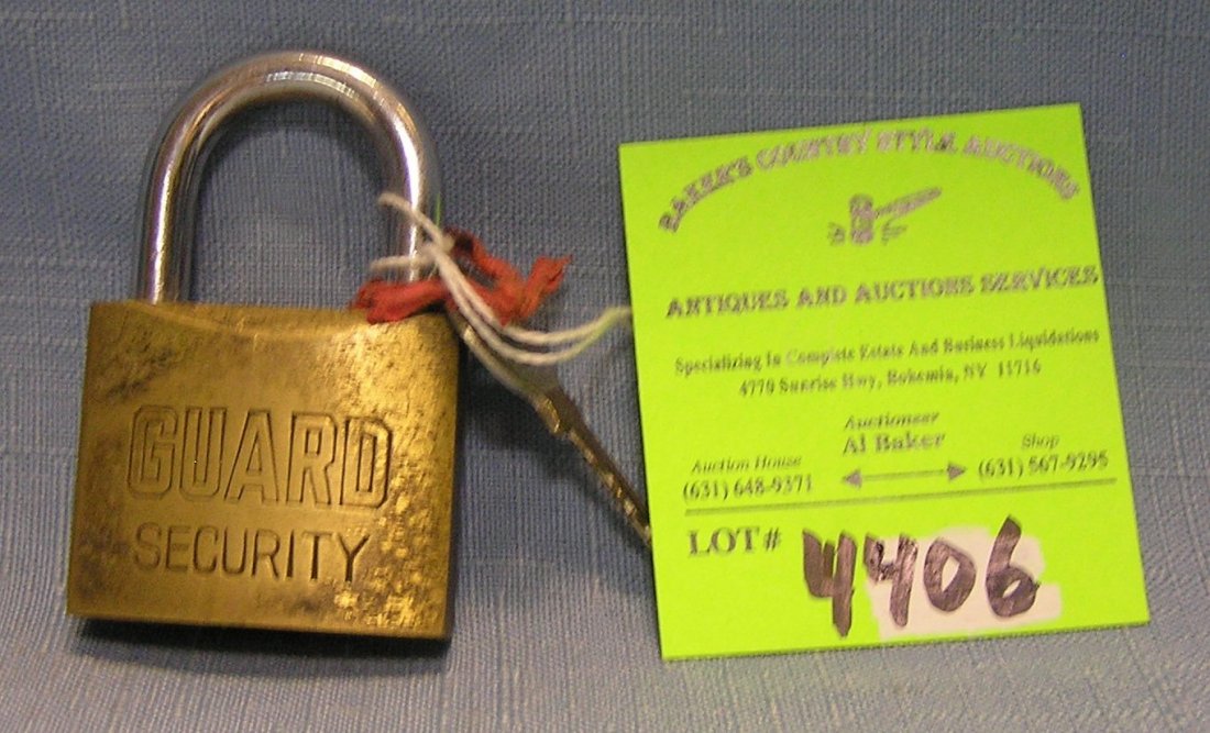 Vintage security lock brass and steel by Guard: Vintage security lock brass and steel by Guard with original key $25.00-$30.00