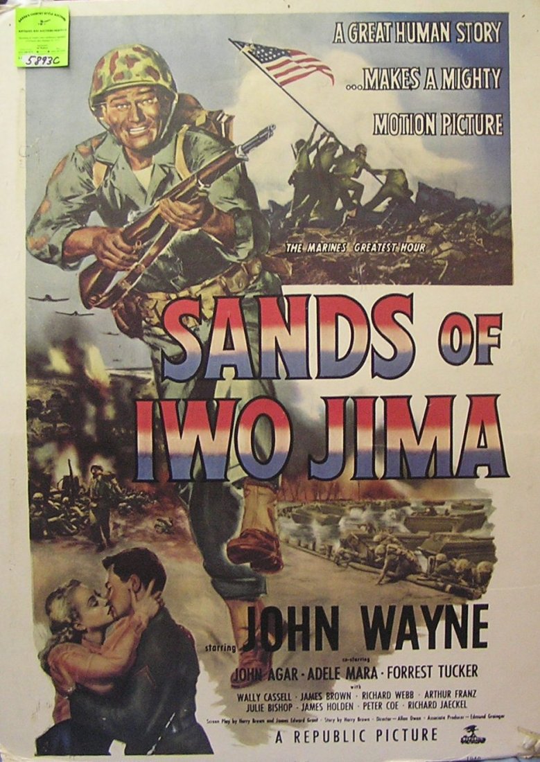 Sands of Iwo Jima movie poster: Sands of Iwo Jima movie poster starring John Wayne est. value $50.00-$60.00