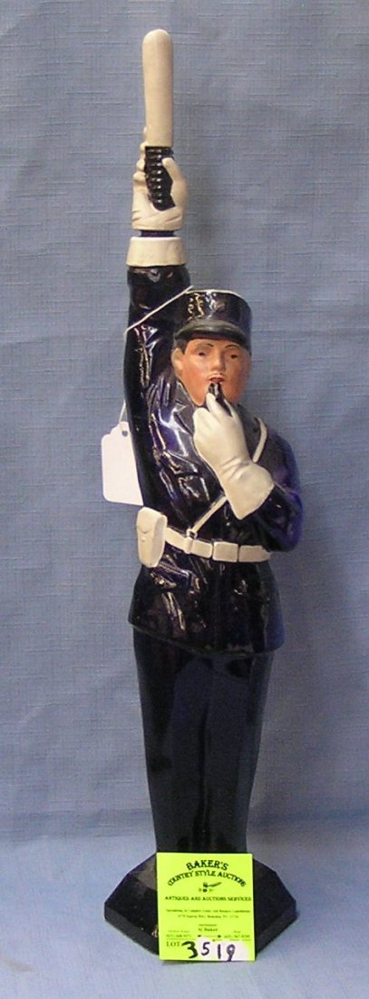 Antique hand painted cobalt blue glass figural: Antique hand painted cobalt blue glass figural policeman decanter made in Paris France extremely rare est. value $350.00-$400.00