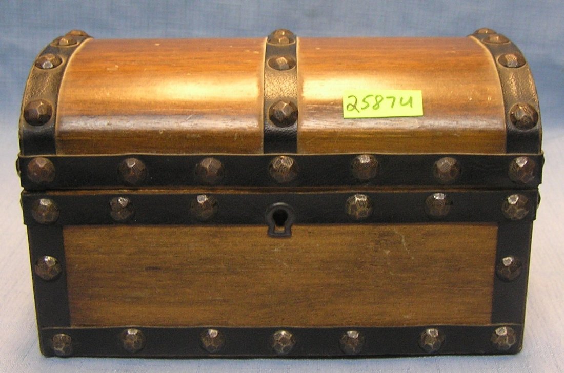 Early treasure chest shaped jewelry box: Early treasure chest shaped jewelry box with removable trinket tray est. value $50.00-$60.00