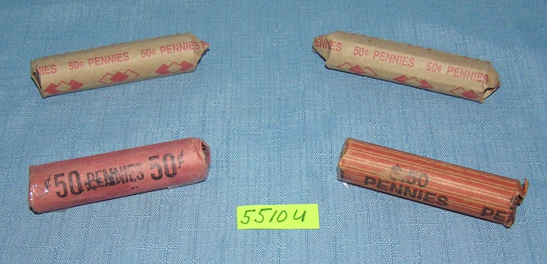 Group of vintage Lincoln wheat back pennies: Group of 4 rolls of vintage Lincoln wheat back pennies all pre1959 est. value $50.00-$60.00