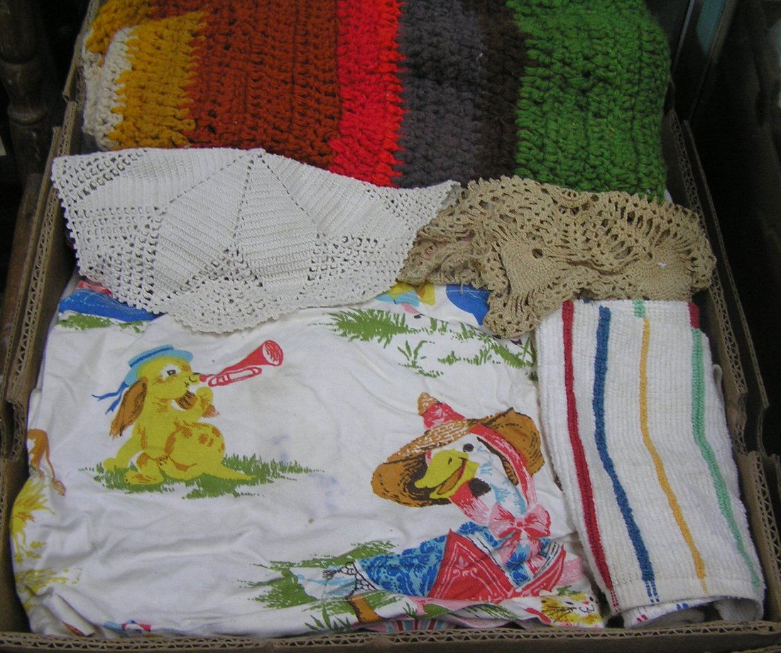 Large box full of vintage linens: Large box full of vintage linens est. value $75.00-$100.00