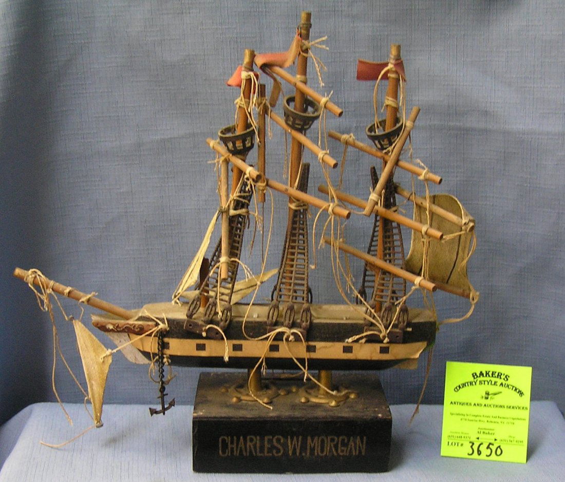 Vintage wood Charles W. Morgan clipper ship bank with: Vintage wood Charles W. Morgan clipper ship bank with canvas sails est. value $40.00-$50.00