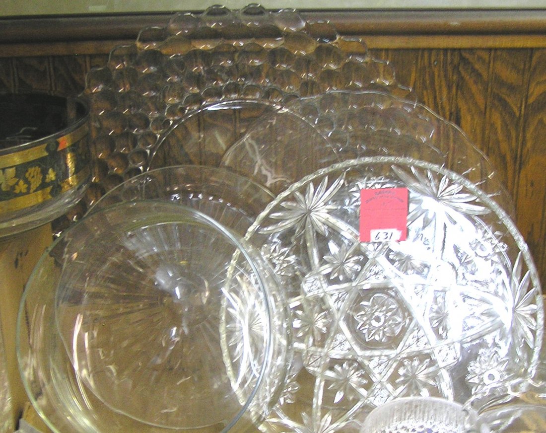 Group of glass and crystal serving platters: Large group of glass and crystal serving platters est. value $50.00-$60.00