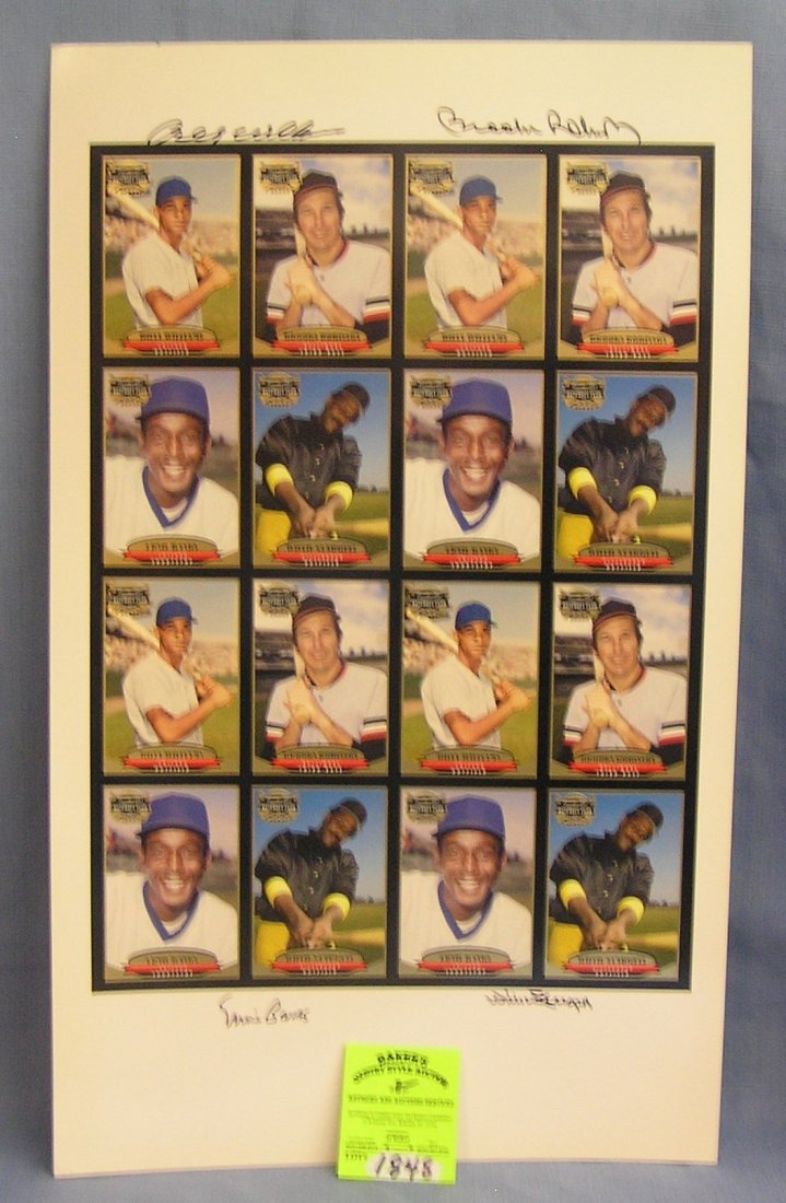 Autographed uncut sheet of all star baseball cards: Autographed uncut sheet of all star baseball cards includes Billy Williams, Brooks Robinson, Earnie Banks and Willie Stargell est. value $450.00-$350.00