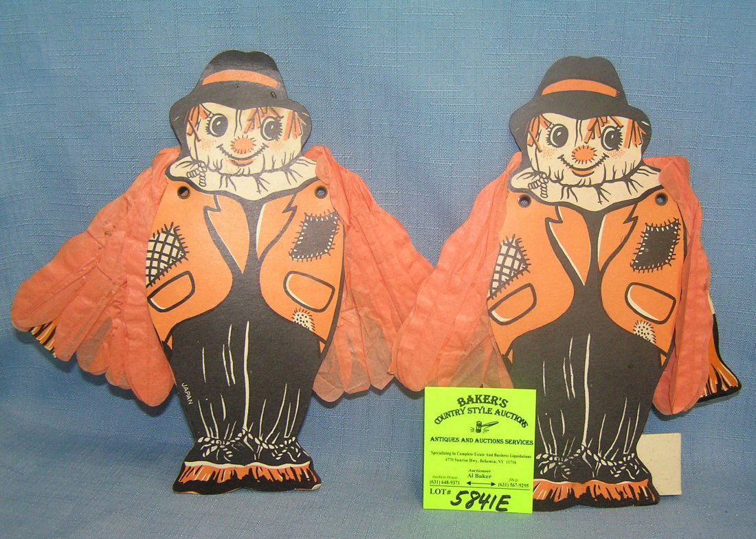 Vintage die cut scare crow Halloween decorations: Pair of vintage die cut scare crow Halloween decorations est. value $30.00-$40.00