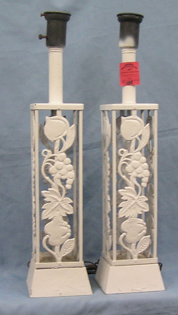 Vintage wrought iron fruit decorated table lamps: Pair of vintage wrought iron fruit decorated table lamps great for indoors or out on the patio est. value $75.00-$100.00