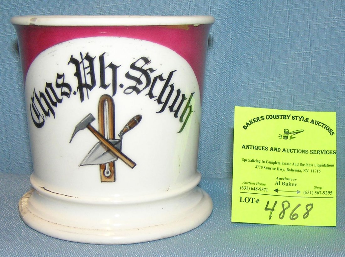 Antique shaving mug Chas. Ph. Schuh Mason: Antique shaving mug Chas. Ph. Schuh Mason $300.00-$500.00