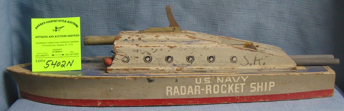 Early US navy radar rocket ship wooden boat: Early US navy radar rocket ship wooden boat with shooting projectiles circa WWII $100.00-$125.00