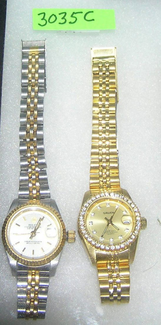 Pair of vintage wrist watches: Pair of vintage wrist watches including quality Rolex copy and a Gruen with semi precious stones est. value $75.00-$80.00