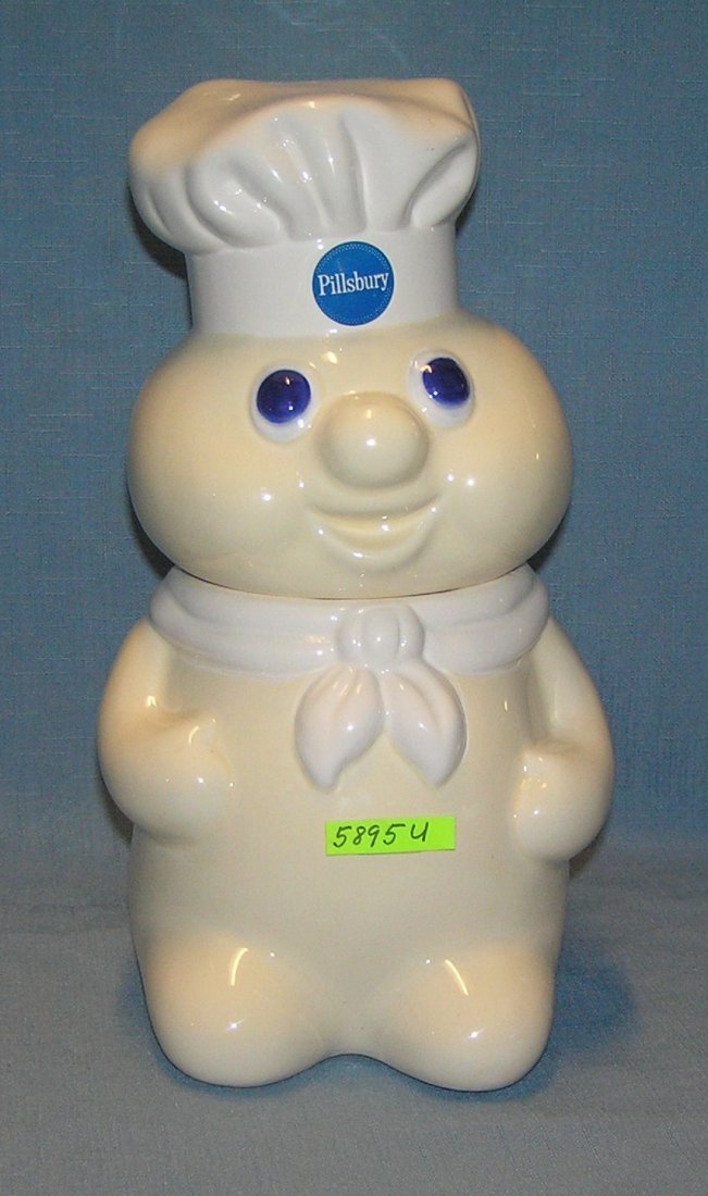 Vintage Pillsbury Dough Boy figural cookie jar: Vintage Pillsbury Dough Boy figural cookie jar, condition as found, some cracks and chips to top of hat otherwise OK est. value $40.00-$50.00
