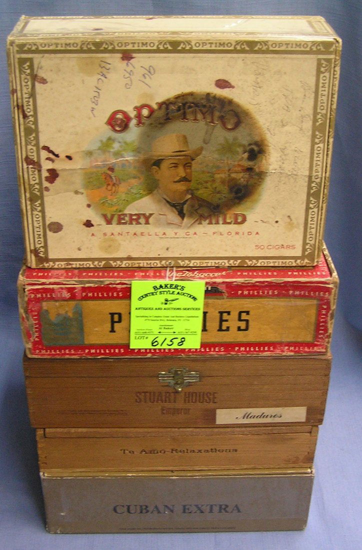 Group of five vintage cigar boxes: Group of five vintage cigar boxes $50.00-$75.00