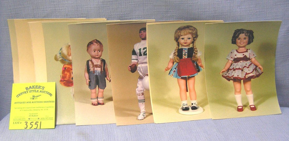 Vintage toy company promotional photos: Group of vintage toy company promotional photos includes Ideal, Mego, Mattel, Germany and more featuring Shirley Temple, Broadway Joe Namath, Micki and Mecki hedgehog dolls, Little Kiddles, Mork and M