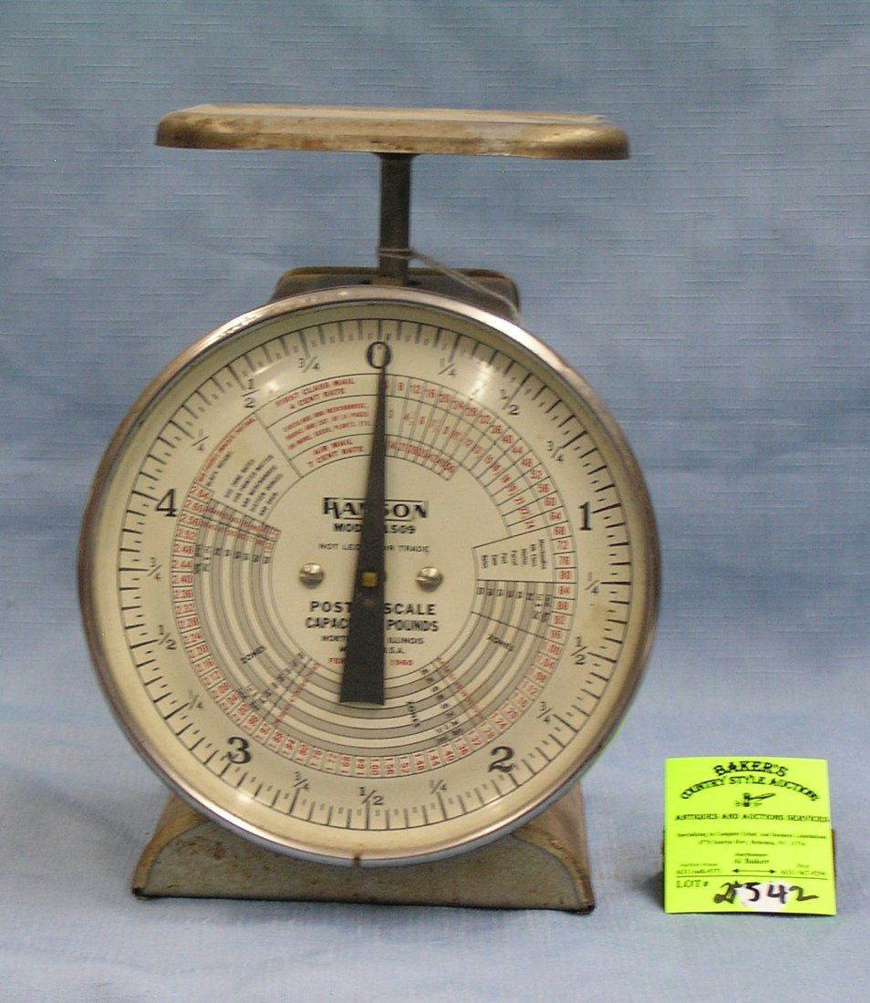 Vintage postal scale by Hanson: Vintage postal scale by Hanson 5 pound capacity est. value $65.00-$75.00
