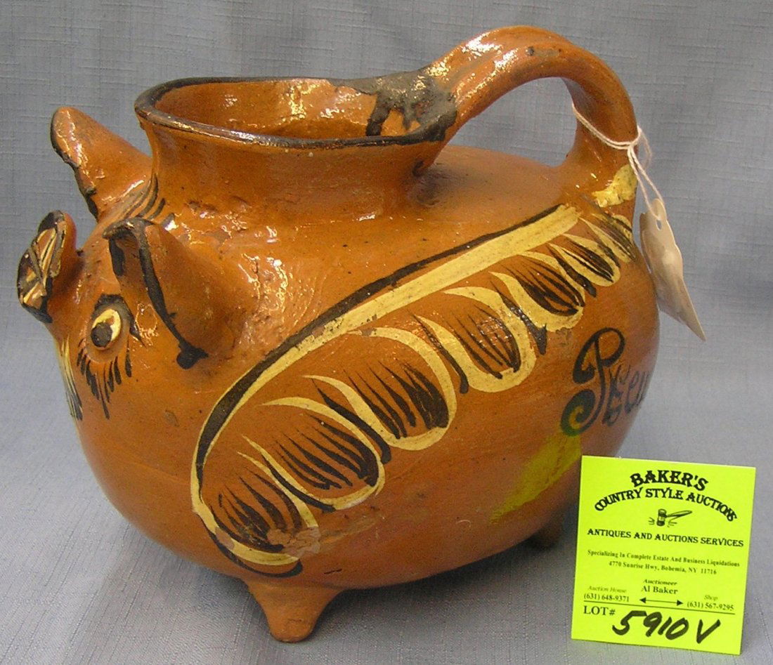 Hand painted earthenware pig themed planter: Hand painted earthenware pig themed planter est. value $35.00-$45.00