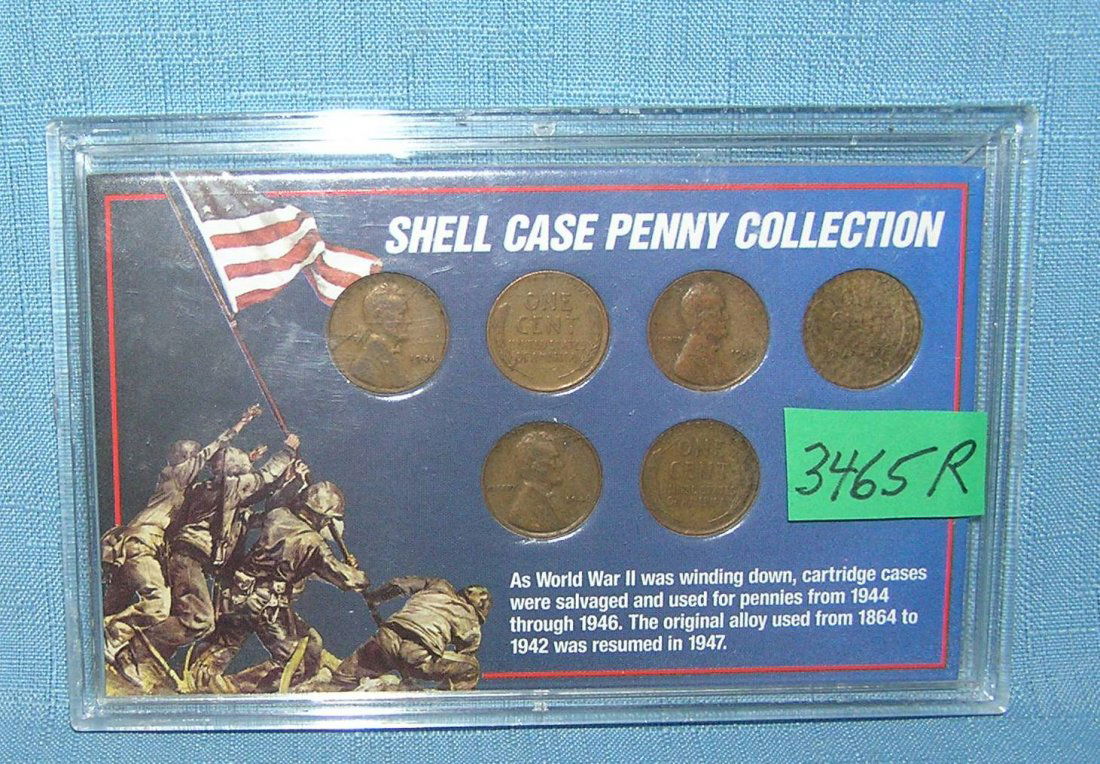 WWII era shell case penny collection: WWII era shell case penny collection est. value $20.00-$25.00