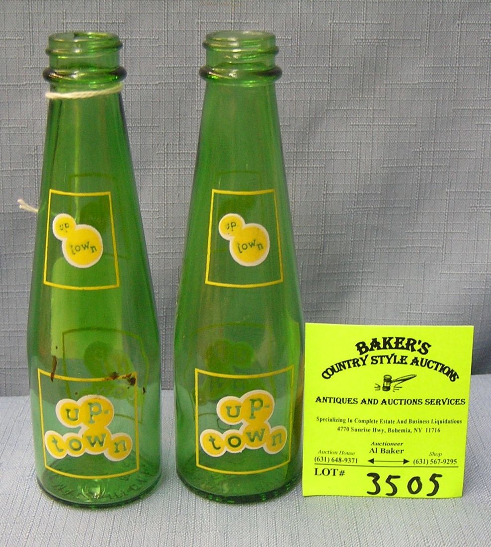 Pair of vintage miniature up-town painted label soda: Pair of vintage miniature up-town painted label soda bottles possible salesman sample circa 1950’s est. value $35.00-$40.00