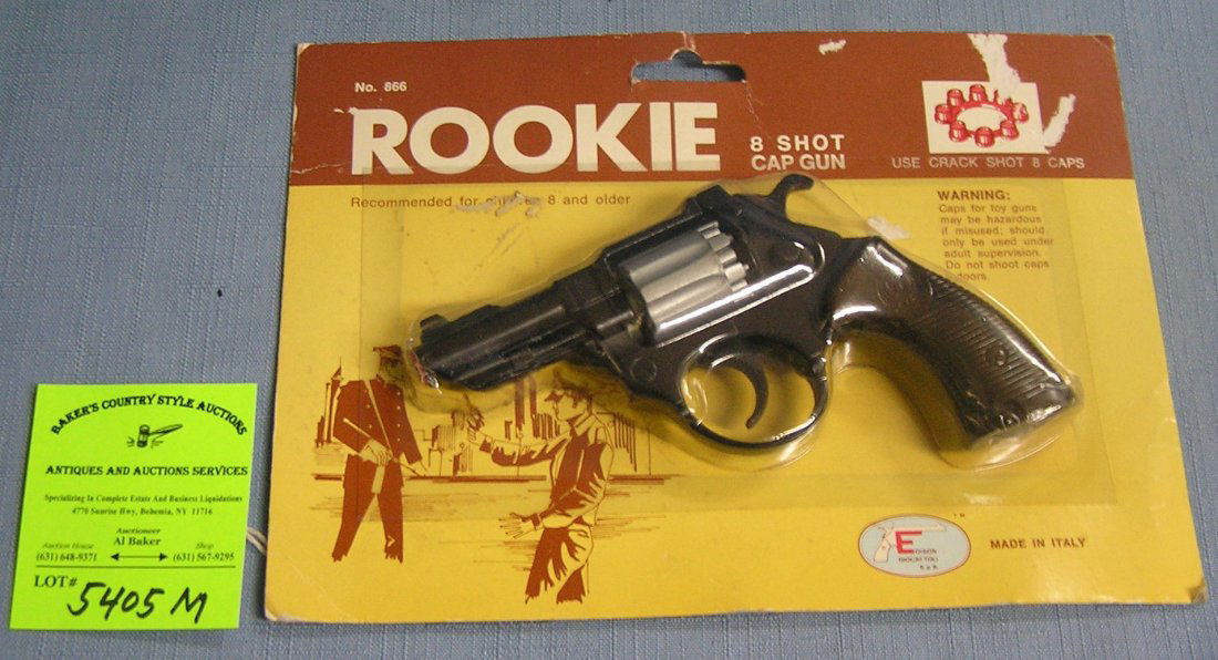 Rookie policeman’s eight shot revolver cap gun mint on: Rookie policeman’s eight shot revolver cap gun mint on card $65.00-$75.00