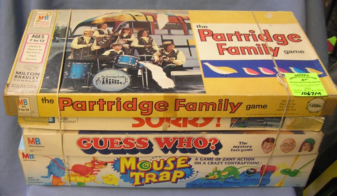 Group of 4 vintage board games: Group of 4 vintage board games includes Partridge Family, Sorry, Guess Who? And Mousetrap est. value $40.00-$45.00