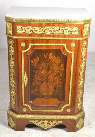 Continental Marble Top Ormolu Cabinet Continental: Continental Marble Top Ormolu Cabinet, measuring approx. 26" x 17" x 39.5".