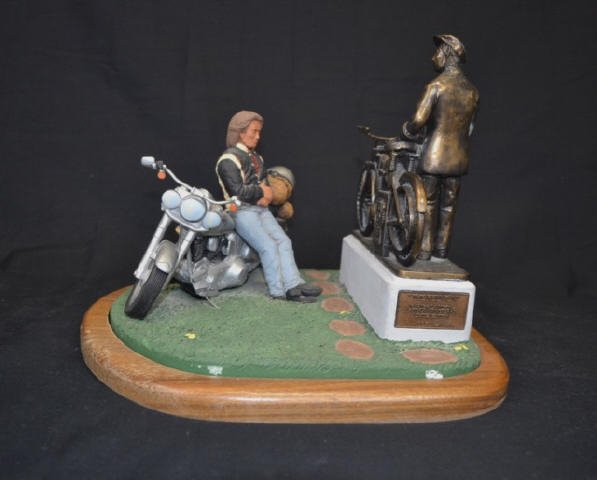 Harley Davidson 'The Reunion". No. 79/1500 Harley: Harley Davidson 'The Reunion". No. 79/1500. 90th Anniversary - Limited Edition. Crack on wooden base plate. Measures aprox. 12" x 11" x 10".