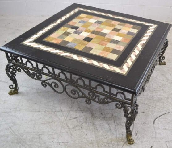 Maitland-Smith Multi-Stone Coffee Table Maitland-Smith: Maitland-Smith Coffee Table made in Phillipines measuring approx. 40"x40"x18.5"