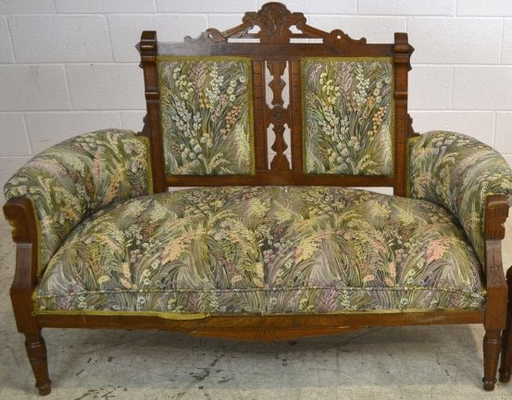 Victorian Era Eastlake Spoon Carved Antique Settee