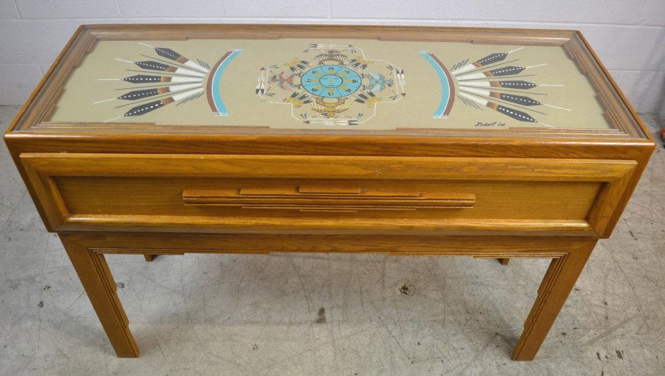 Navajo Sand Art Sofa Table Signed Robert Lee Navajo