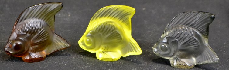 3 Lalique Crystal Fish: The fish Stand 2" tall and come with original Box's