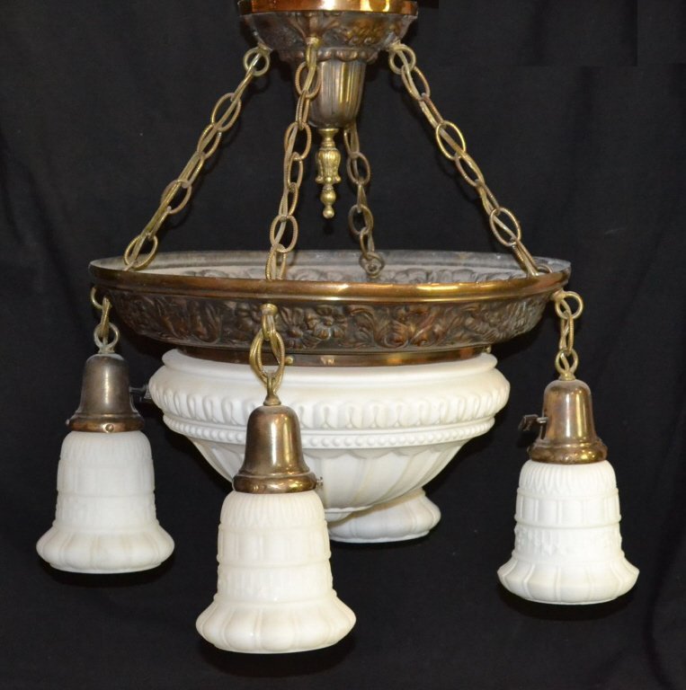 Vintage Art Deco Ceiling Lamp Fixture: This one has 4 globes.