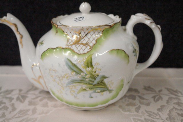 Hand Painted Austrian Tea Pot: Hand Painted Austrian Tea Pot Flower and Leaf Design 6" tall