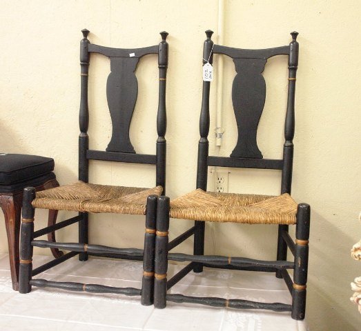 Pair of Amish Wagon Chairs: Pair of Amish Wagon Chairs in original black finish