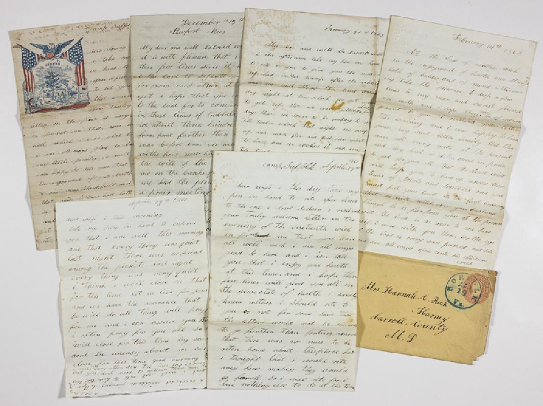 165th PENNSYLVANIA (GETTYSBURG REGIMENT) SOLDIER WRITES: 165th PENNSYLVANIA (GETTYSBURG REGIMENT) SOLDIER WRITES OF LONGSTREET'S TIDEWATER CAMPAIGN Good lot of six war-date letters written by Pvt. Samuel D. Reck of Co. F, 165th Pa. Infantry to his wife, 22p